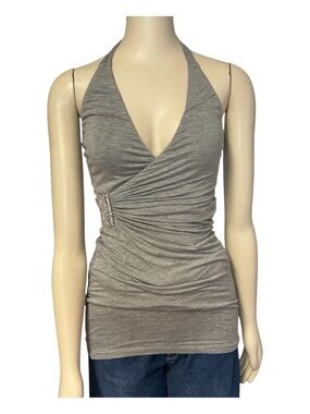 Sky Y2K Rhinestone Halter Top Gray Womens XS Bling
